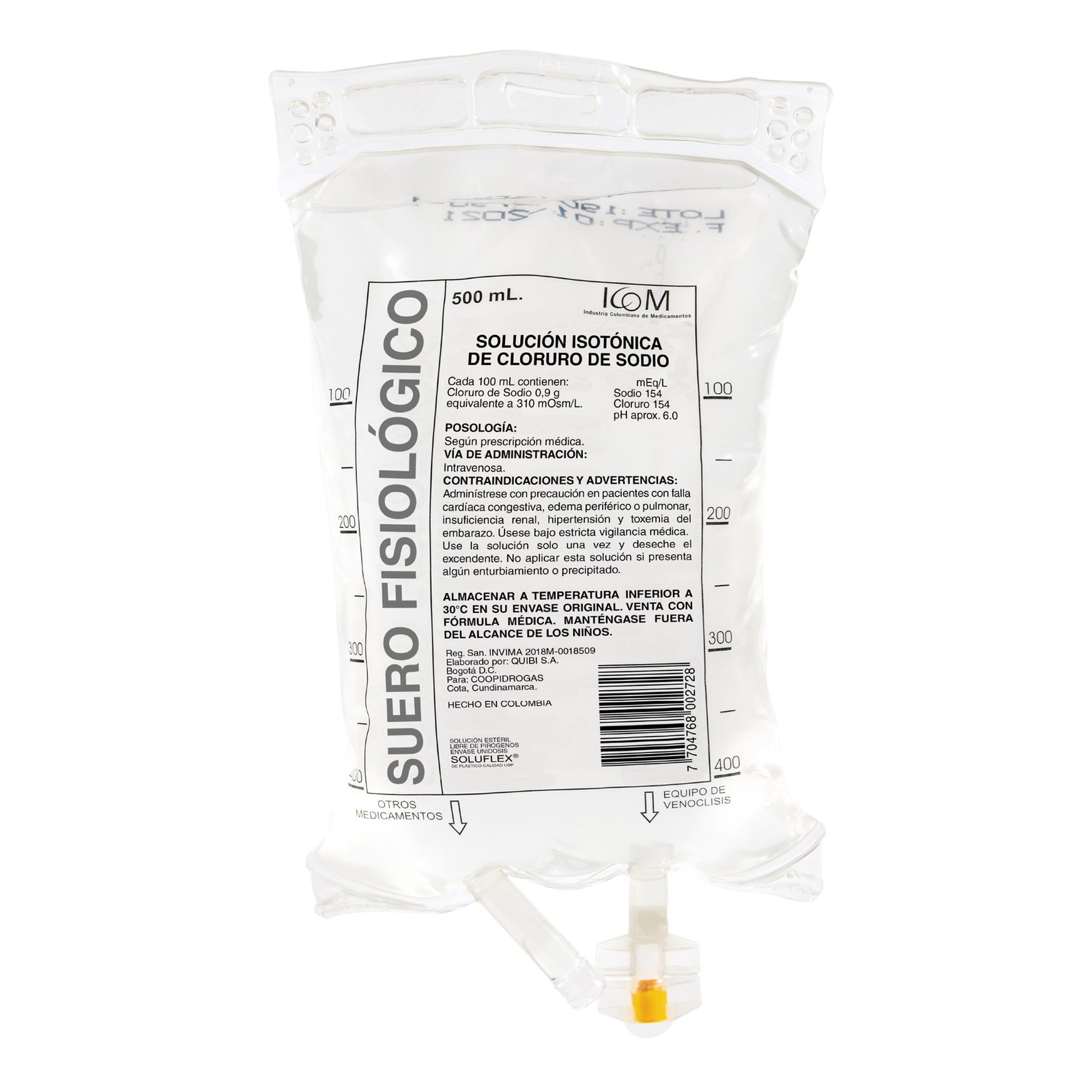 Suero Fisiologico Cloruro De Sodio X 500Ml Bolsa Icom