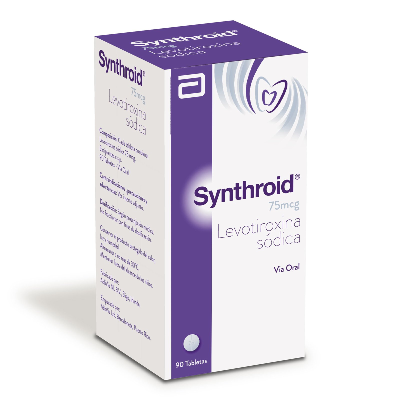Synthroid Levotiroxina Sodica 75 Mcg Frasco 90 Tabletas