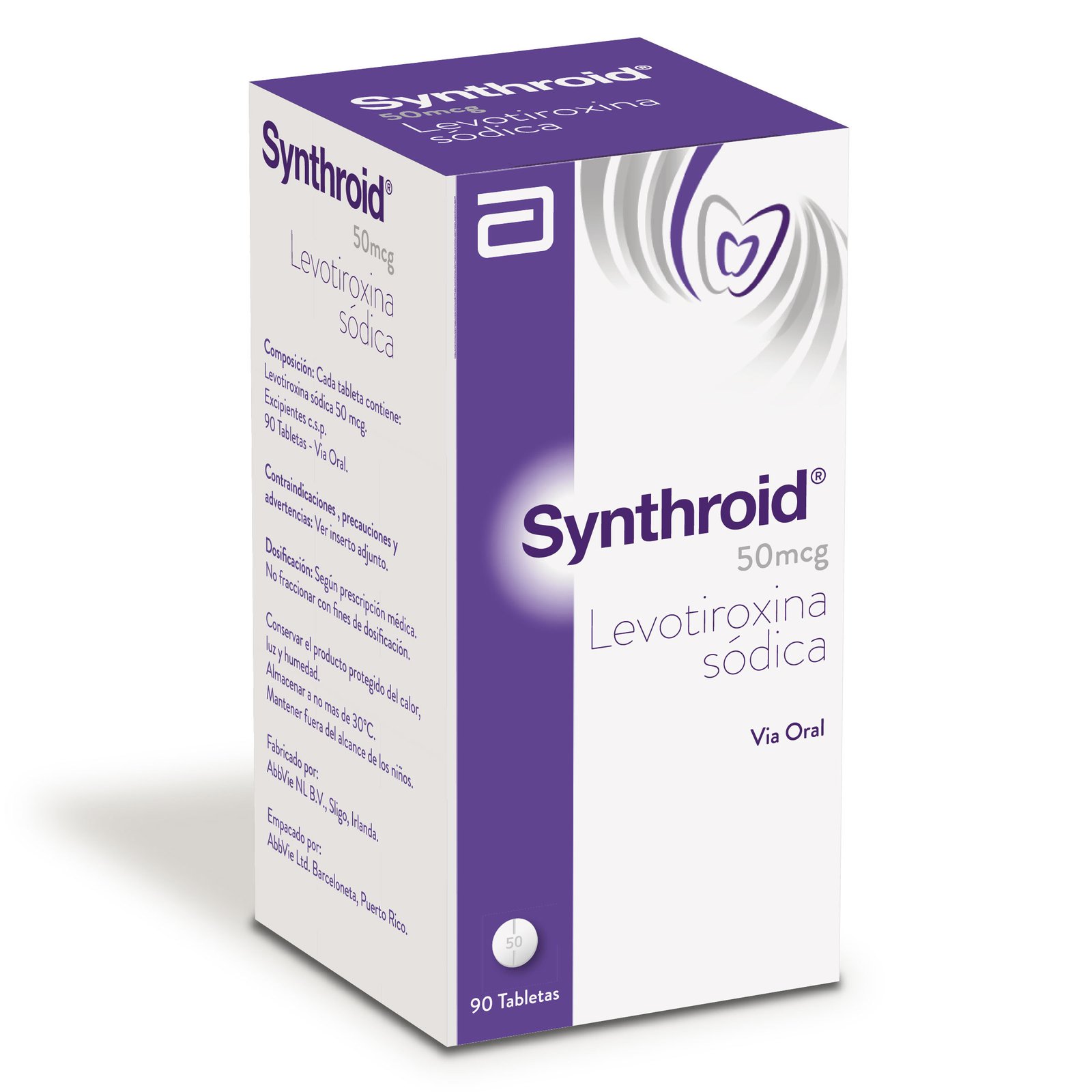 Synthroid Levotiroxina Sódica 50 Mcg Frasco 90 Tabletas