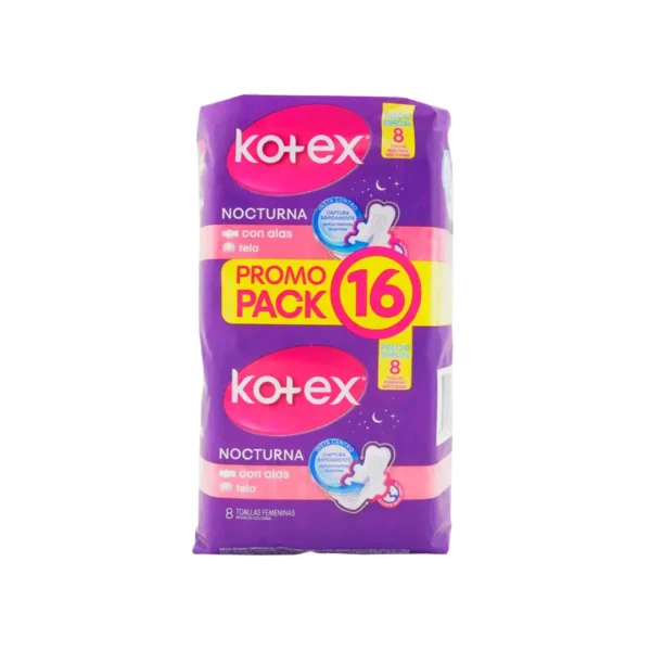 2 Toallas Kotex Nocturna Tela X 8 Unidades PrePack