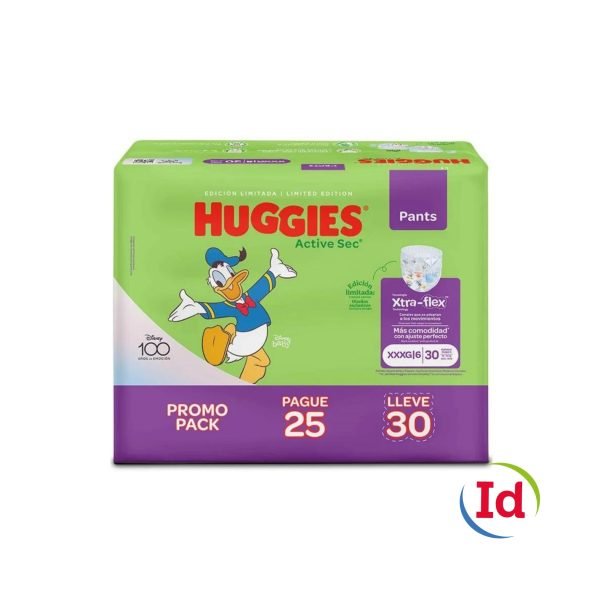 Pa?al Pants Huggies Active Sec Etapa 6/XXXG Paggue 25 Lleve 30 Unidades