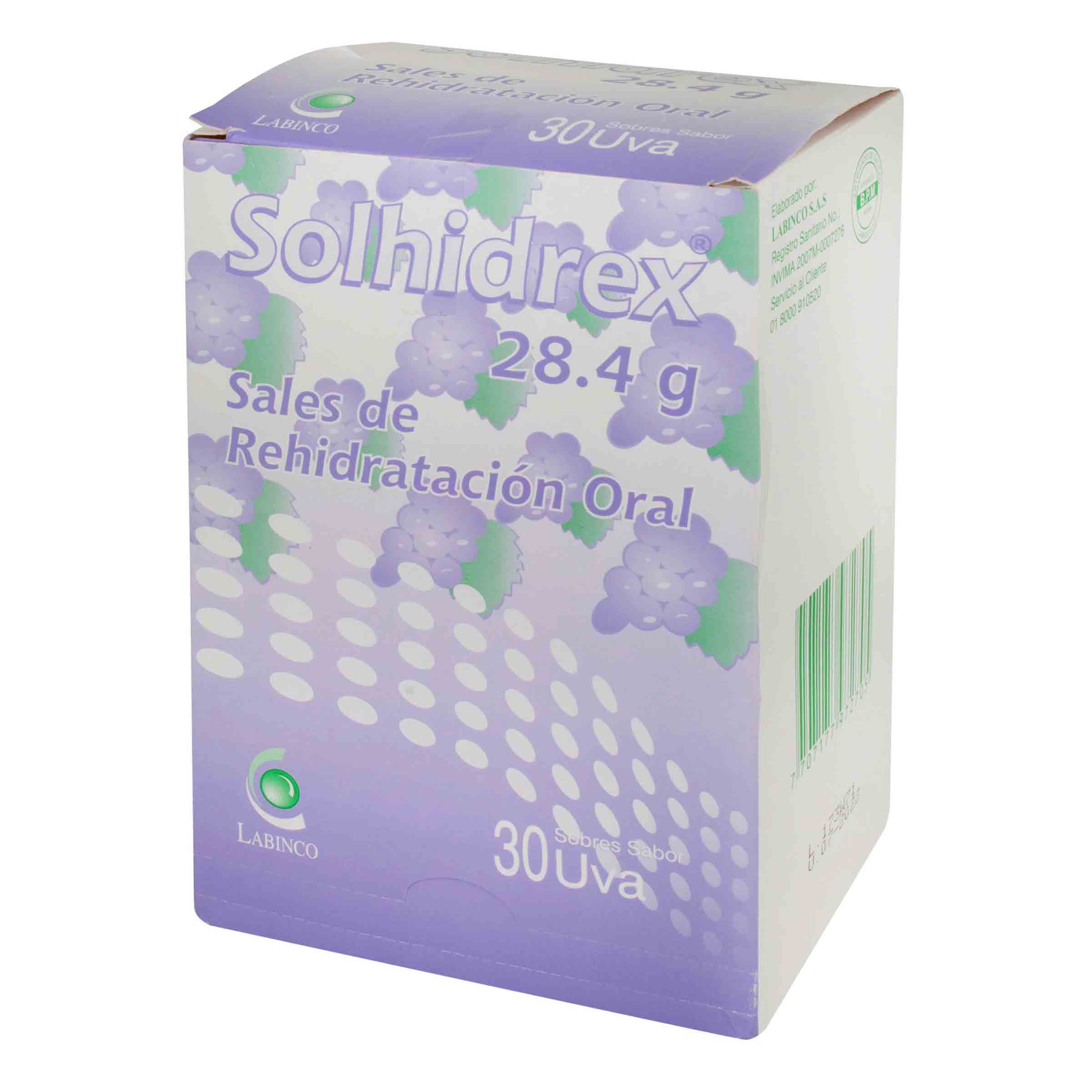 Solhidrex Sodio + Potacio + Calcio + Magnesio. Sabor Uva 30 Sobres