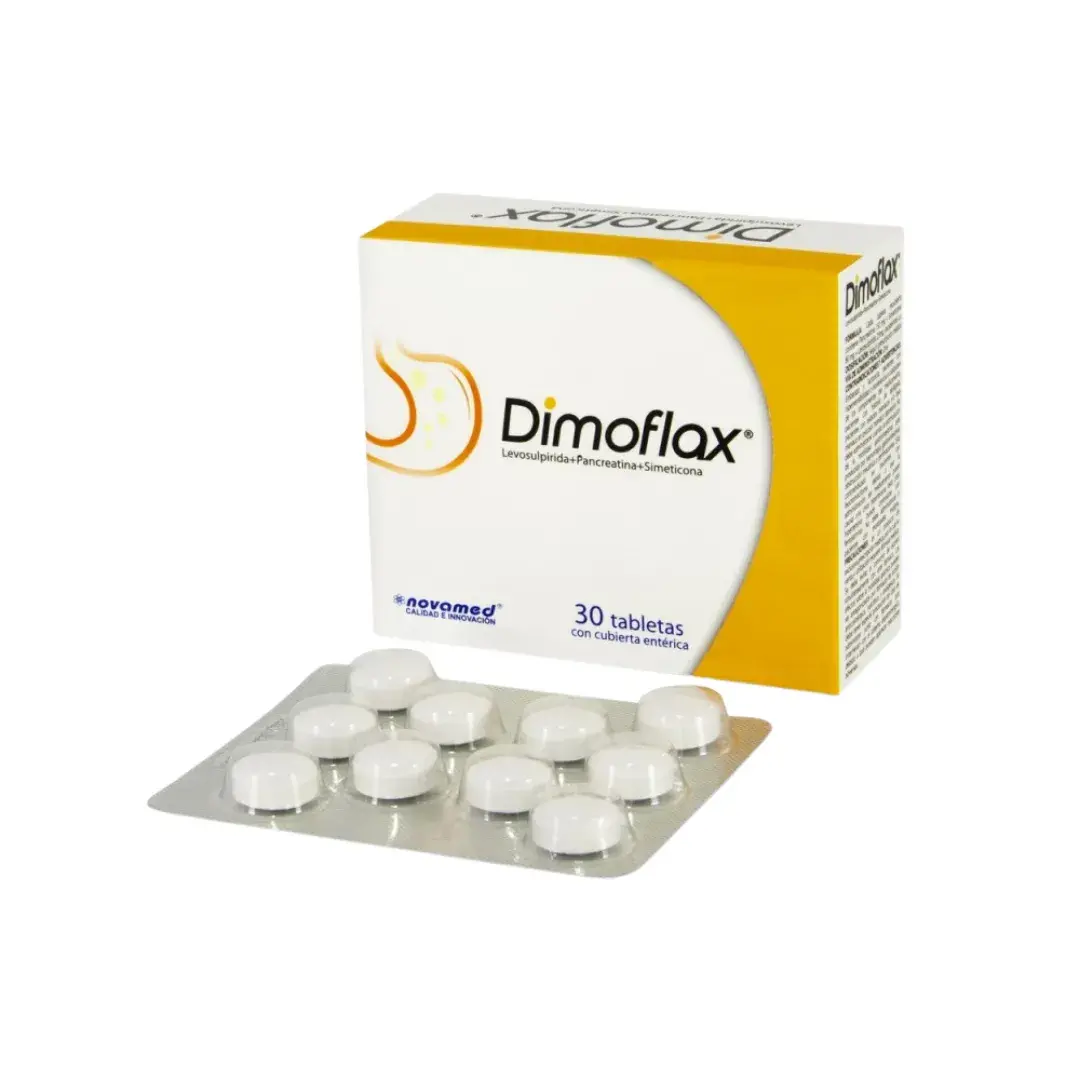 Dimoflax Levosulpirida + Pancreatina + Simeticona 150 Mg 30 Tabletas
