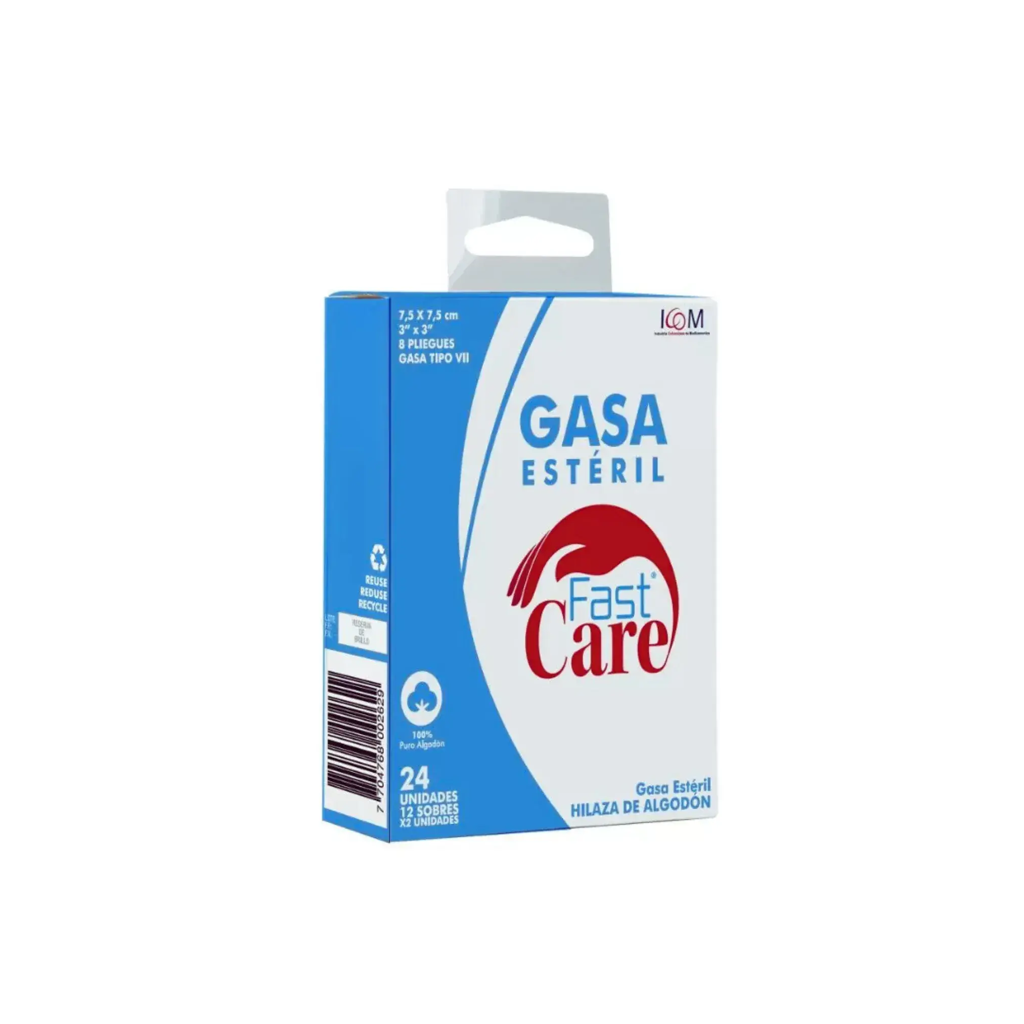Gasa Fast Care Esteril 3X3 Yardas X 12 Sobres Icom