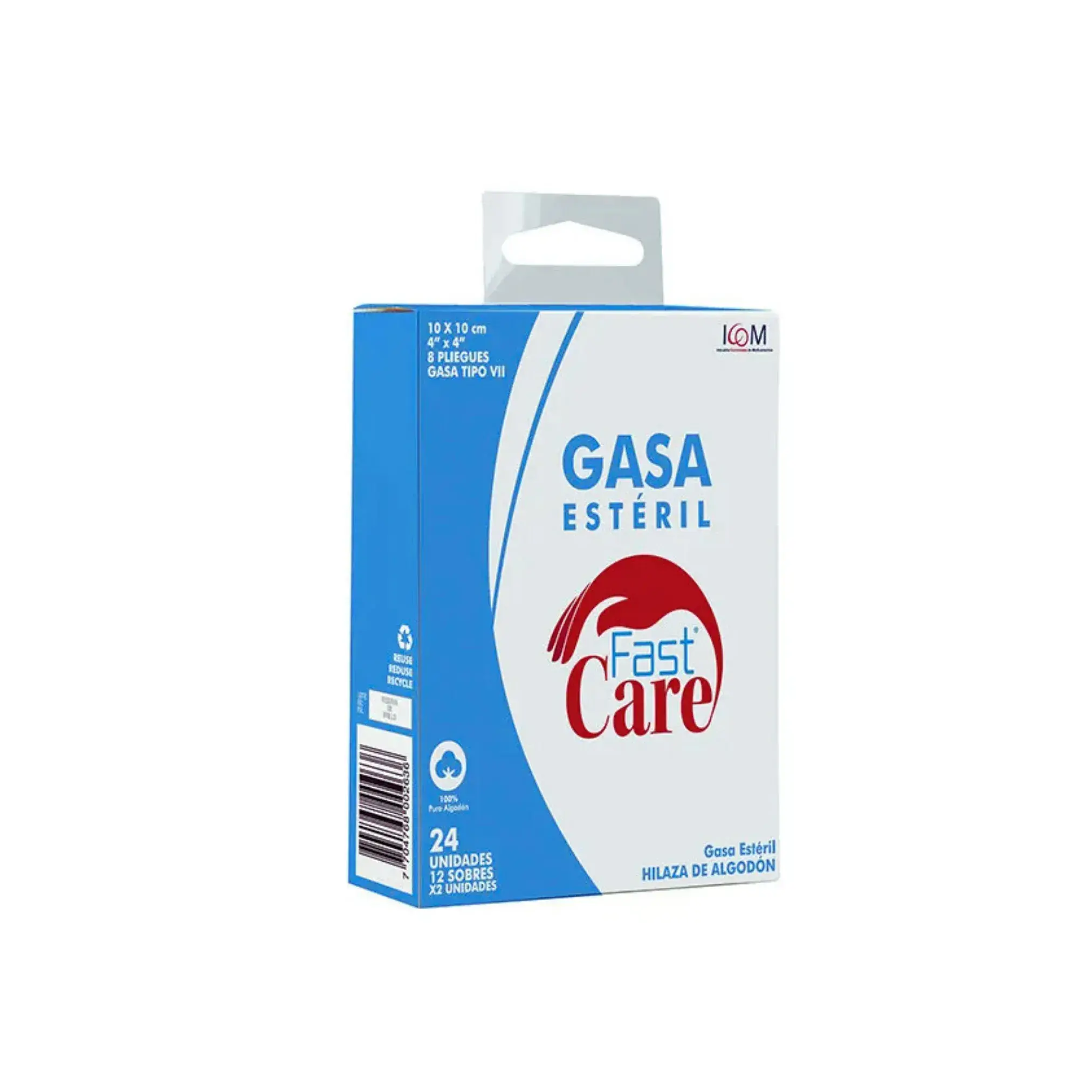 Gasa Fast Care Esteril 4X4 Yardas X 12 Sobres Icom