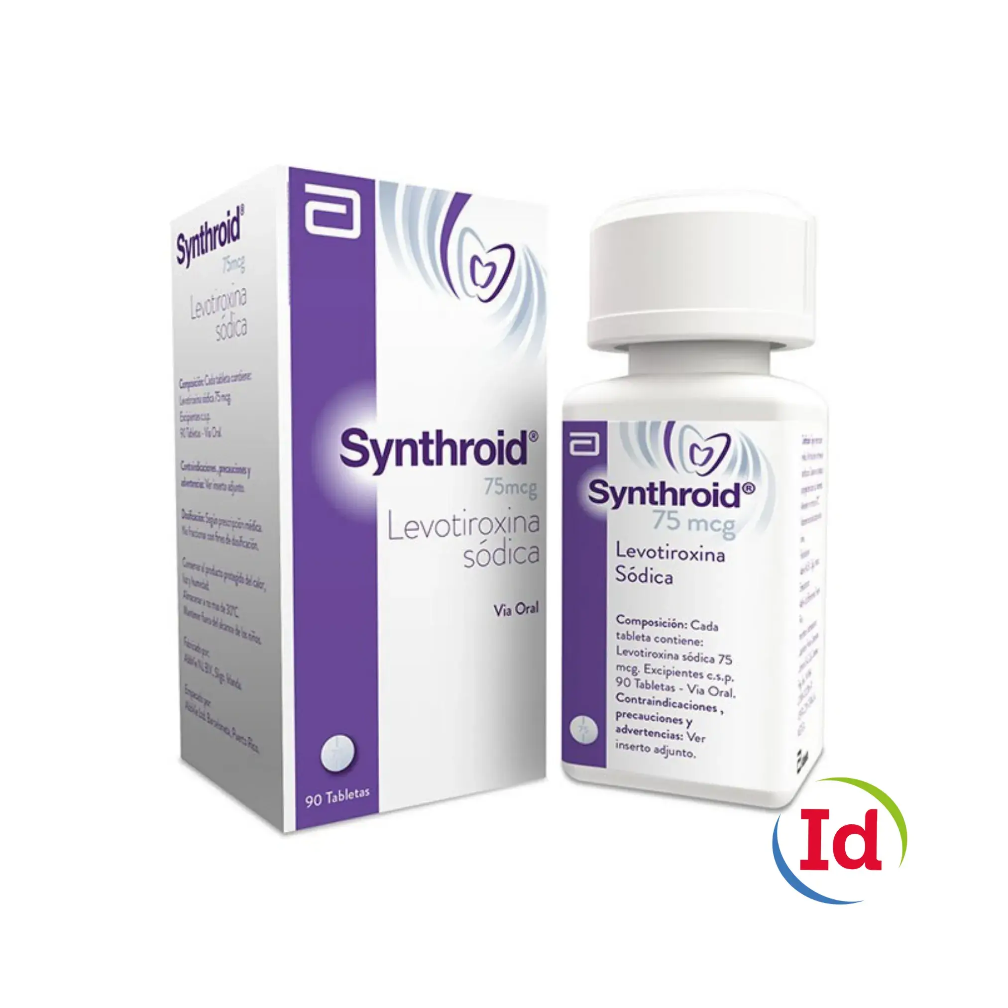 Synthroid Levotiroxina Sodica 75 Mcg Frasco 90 Tabletas