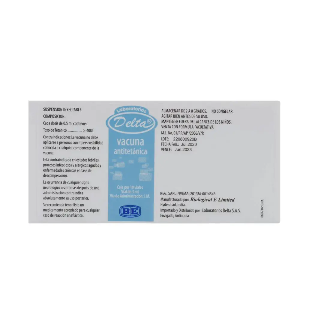 Vacuna Antit. Delta Toxoide Tetanico Caja X 10 Ampollas RSav