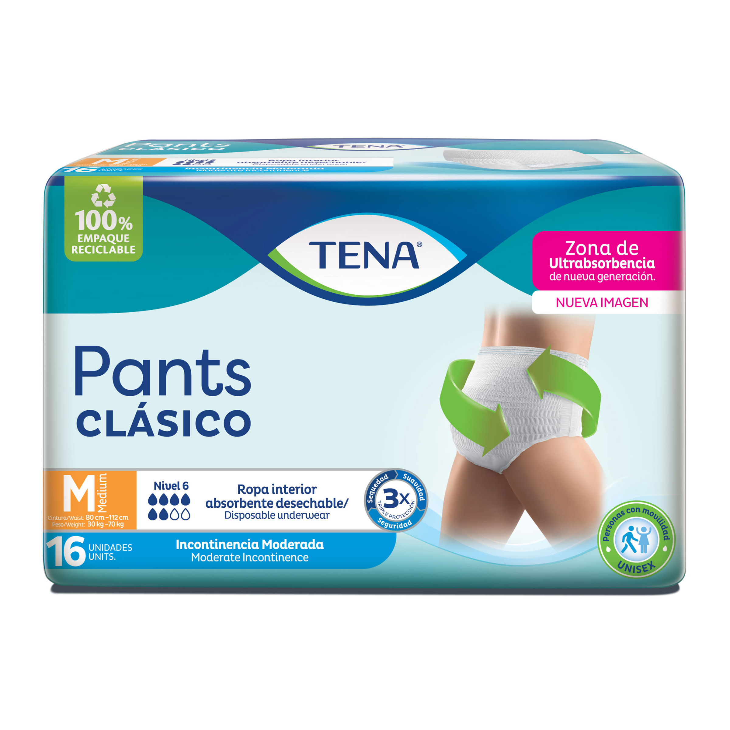 tena pants clásico medium x 16 uds