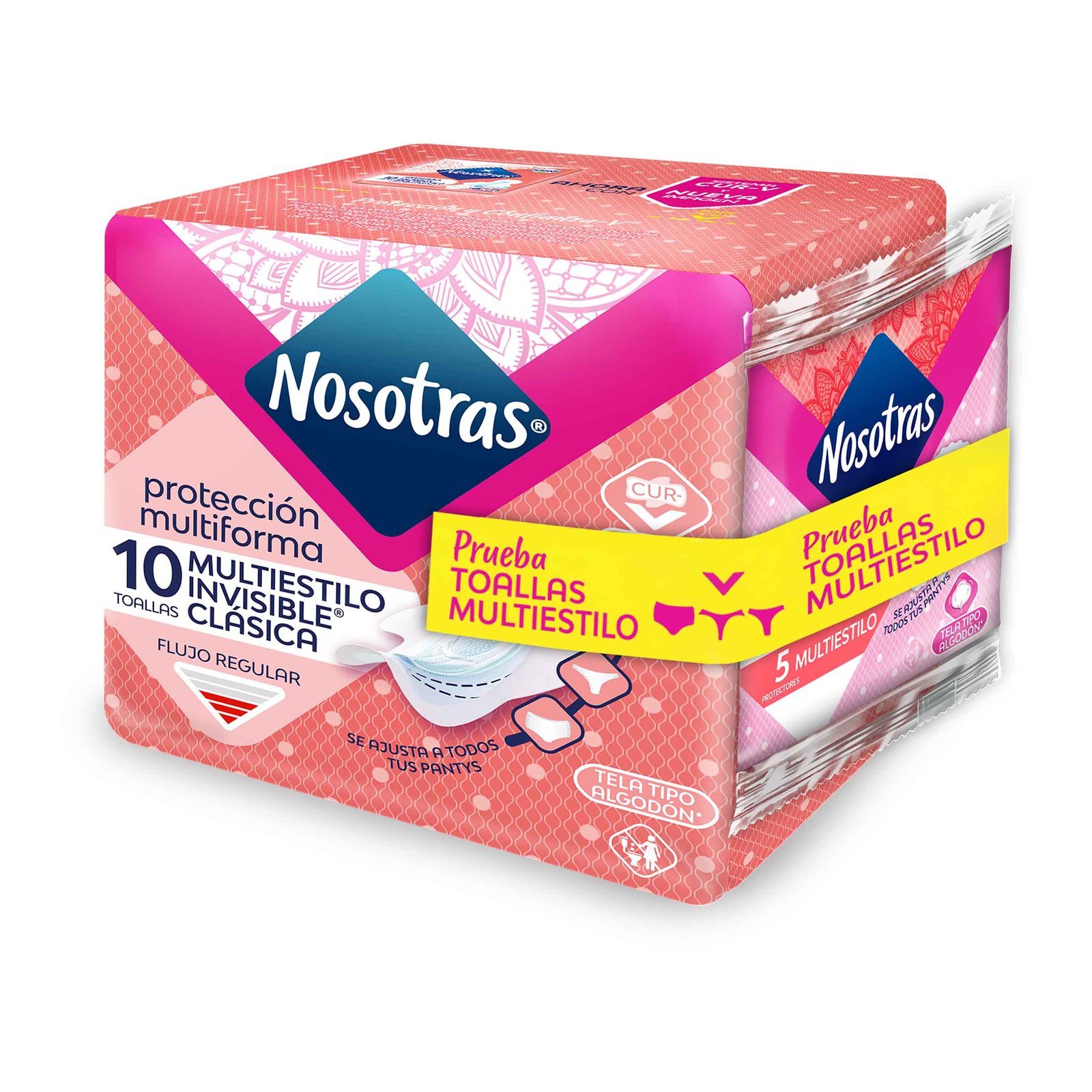 Toallas Femeninas Nosotras Invisible Clásica Multiestilo X 10 Unidades + Protectores Multiestilo X 5 Unidades